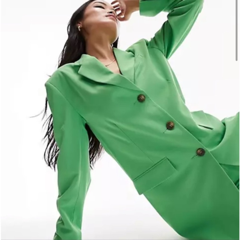 Topshop Notched Lapel Belted Blazer in Bright Green